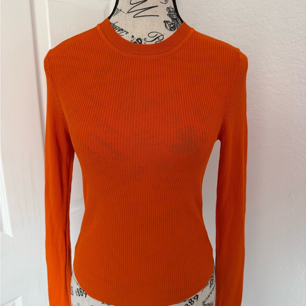 Zara Bold Orange Ribbed Long Sleeve Top